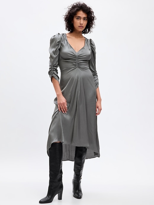 Image number 1 showing, Ruched Satin Midi Dress