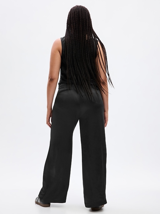 Image number 5 showing, High Rise Pleated Satin Wide-Leg Trousers
