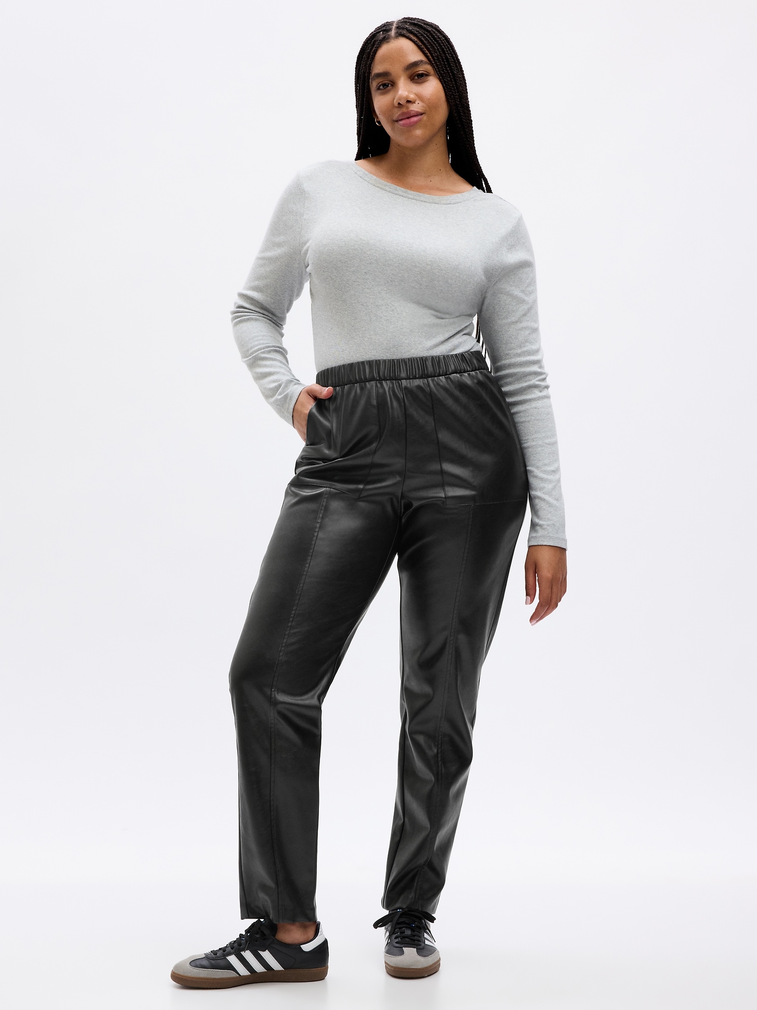 WAYRUNZ Womens High Waisted Stretch Faux Leather Pants PU coated