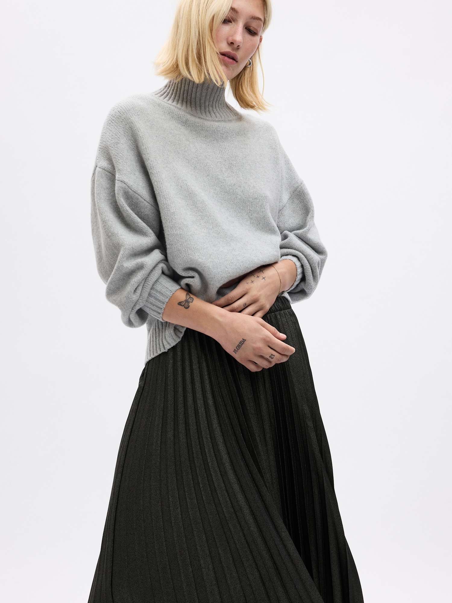 Pleated Metallic Midi Skirt | Gap