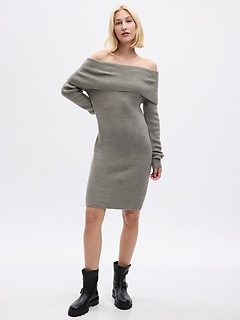 Off-Shoulder Mini Sweater Dress