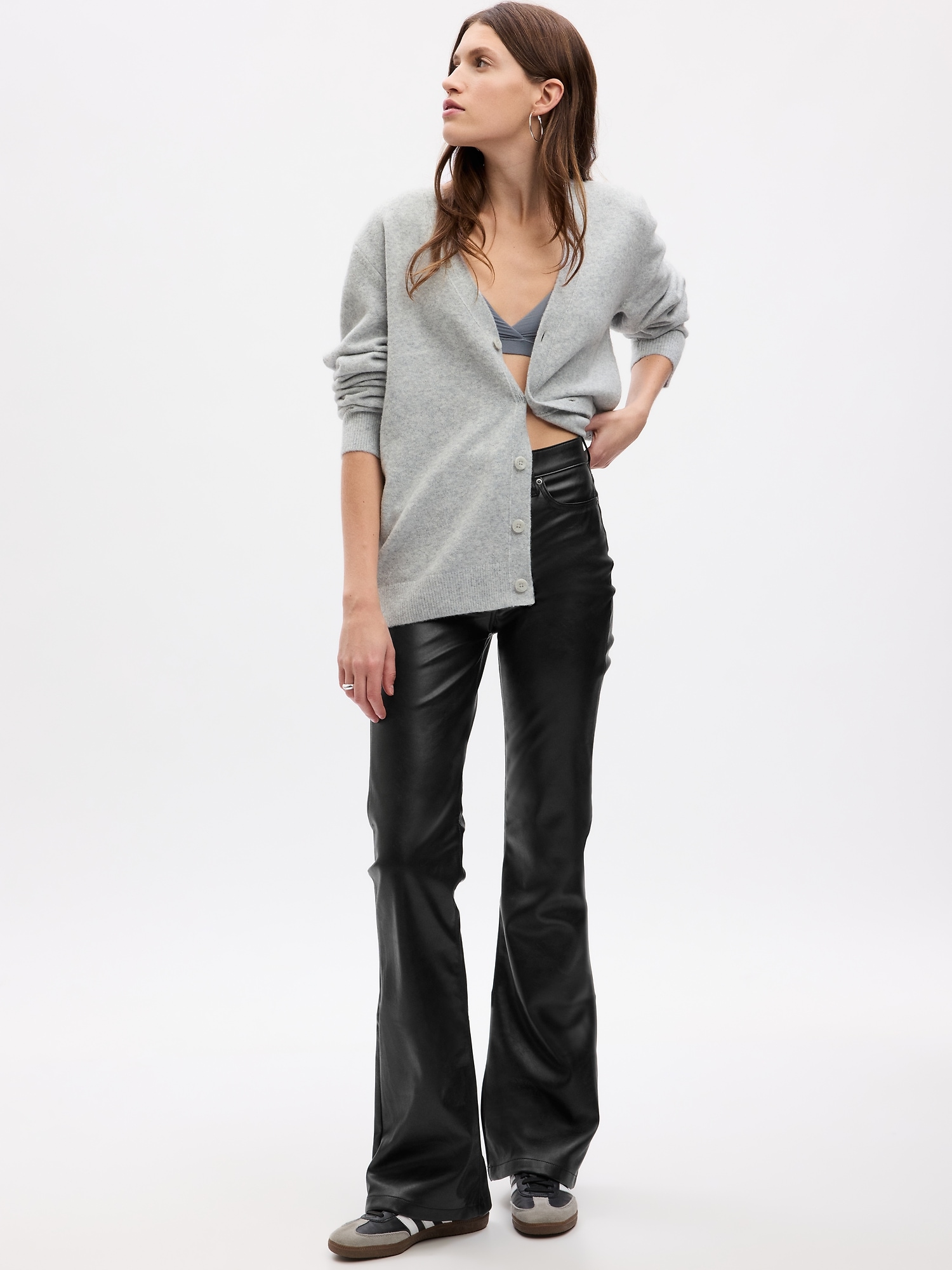 Matte Faux Leather High Waisted Flared Pants