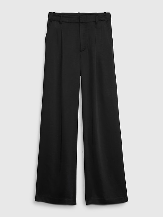 Image number 6 showing, High Rise Pleated Satin Wide-Leg Trousers