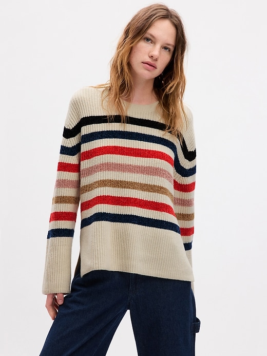Image number 1 showing, 24/7 Split-Hem CashSoft Stripe Sweater