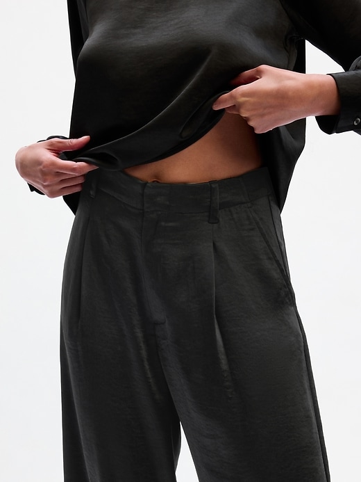Image number 3 showing, High Rise Pleated Satin Wide-Leg Trousers