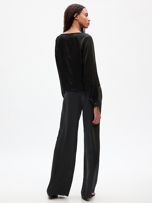 Image number 2 showing, High Rise Pleated Satin Wide-Leg Trousers
