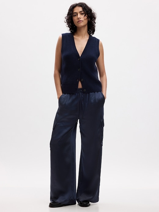 Image number 1 showing, Mid Rise Satin Wide-Leg Cargo Pants
