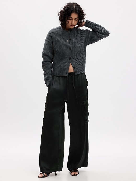 Image number 7 showing, Mid Rise Satin Wide-Leg Cargo Pants