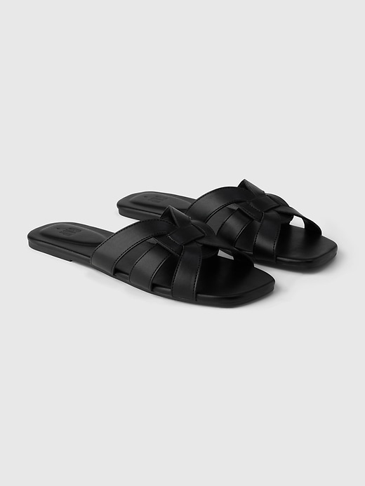 View large product image 2 of 9. Vegan Leather Cross Strap Sandals