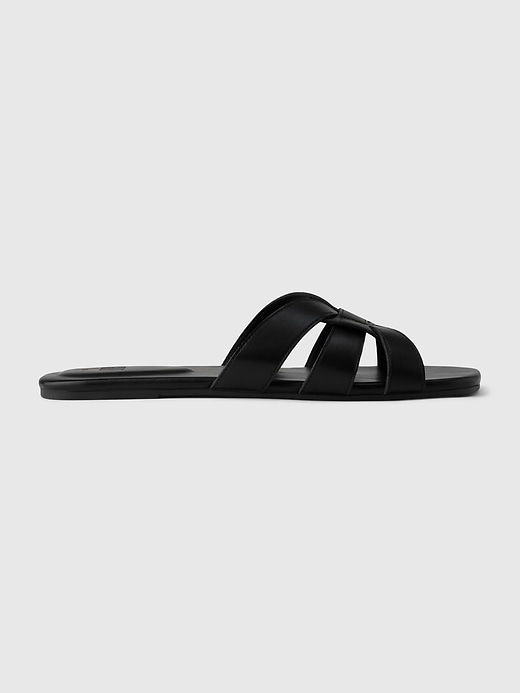 View large product image 1 of 9. Vegan Leather Cross Strap Sandals