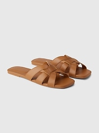 View large product image 6 of 9. Vegan Leather Cross Strap Sandals