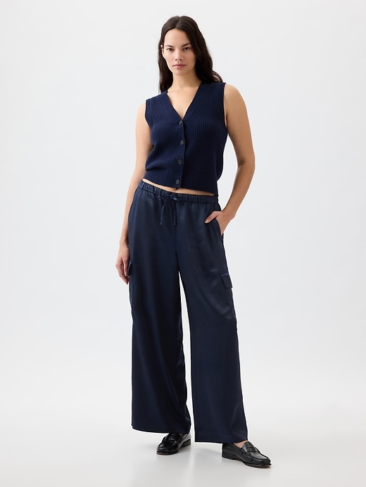 Image number 4 showing, Mid Rise Satin Wide-Leg Cargo Pants