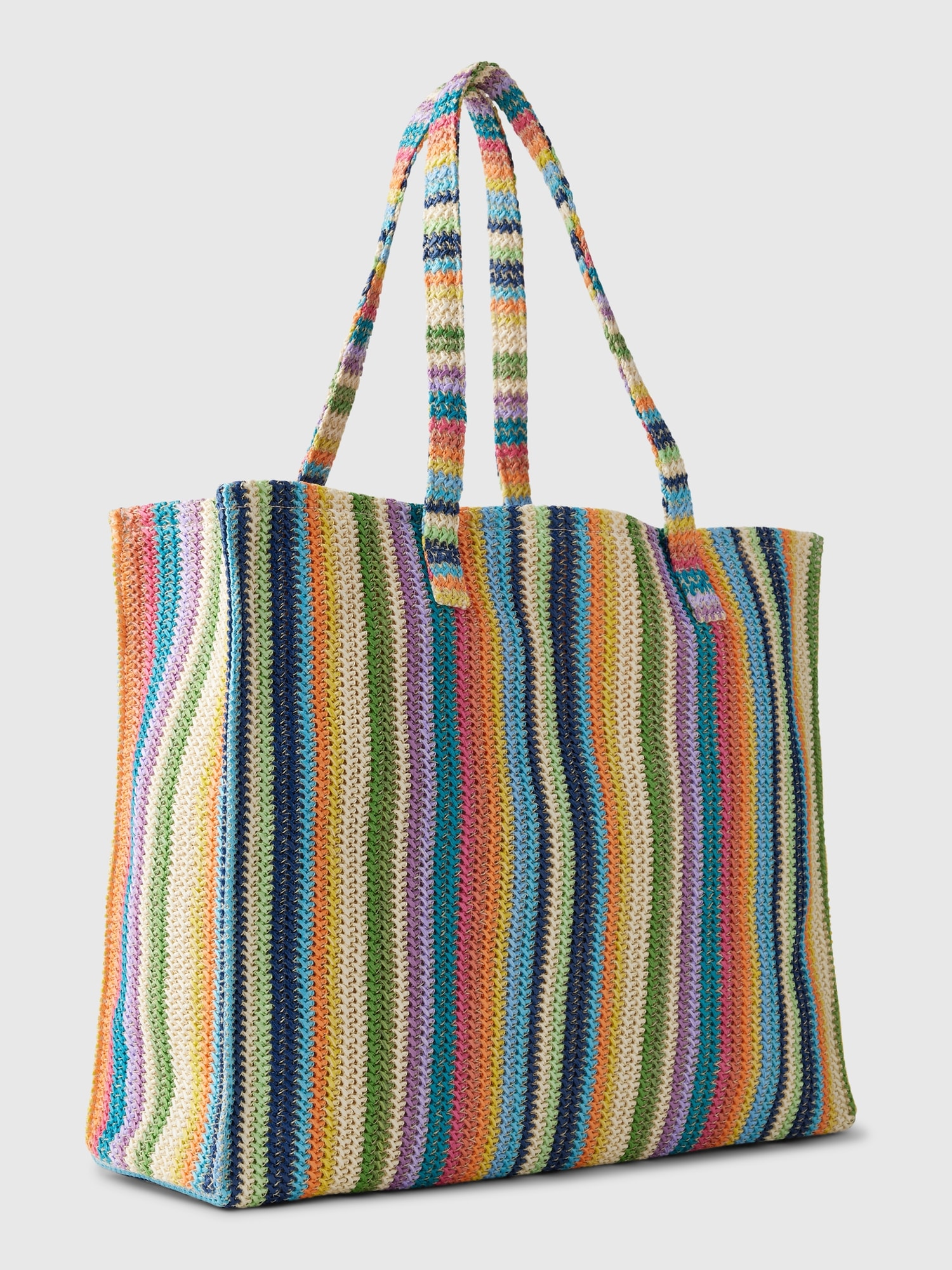 Striped Straw Tote Bag