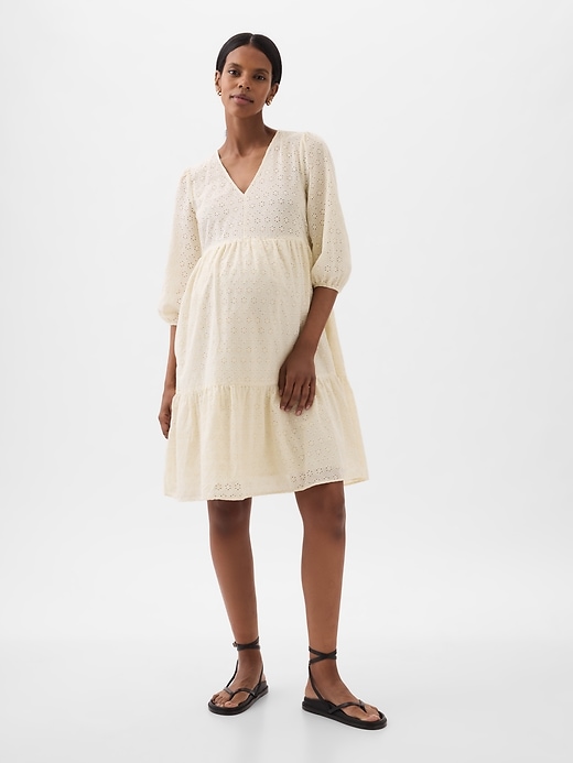 Image number 2 showing, Maternity Eyelet Tiered Mini Dress