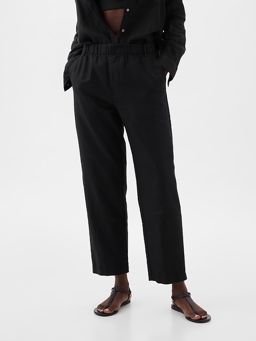 L'image numéro 2 présente Pantalon à enfiler à taille haute en lin et coton
