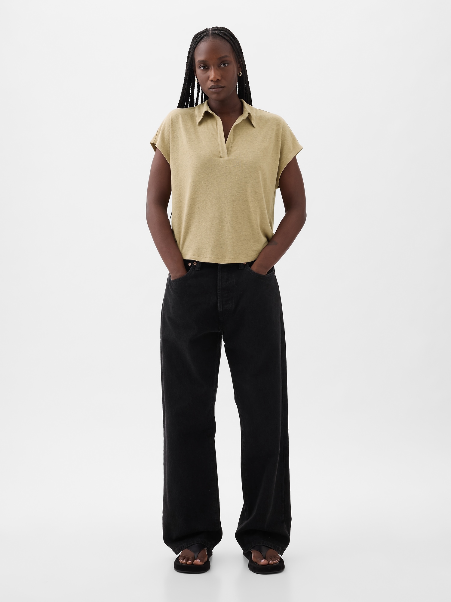 GAP Womens Linen Easy Shirt Black XS at  Women's Clothing store