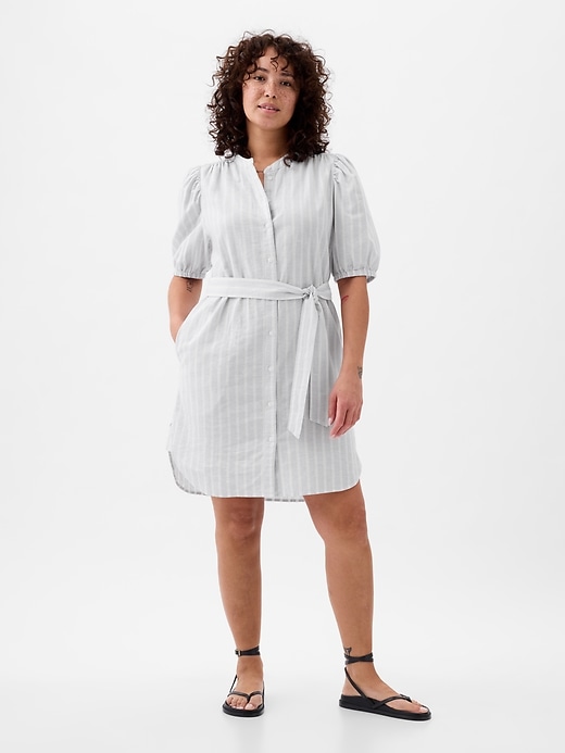 Image number 4 showing, Linen-Cotton Puff-Sleeve Mini Shirtdress
