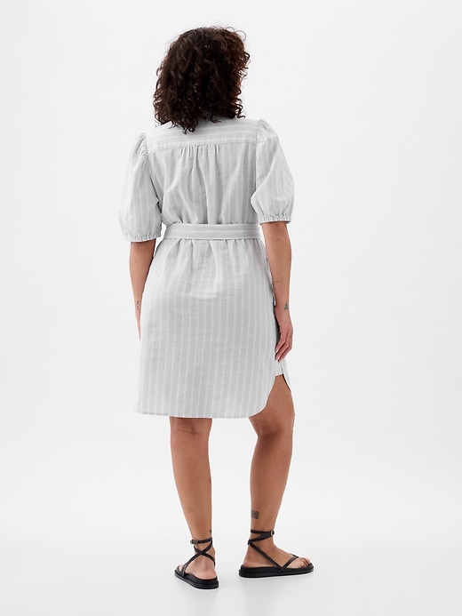 Image number 5 showing, Linen-Cotton Puff-Sleeve Mini Shirtdress