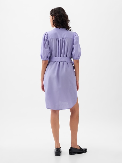 Image number 2 showing, Linen-Cotton Puff Sleeve Mini Shirtdress