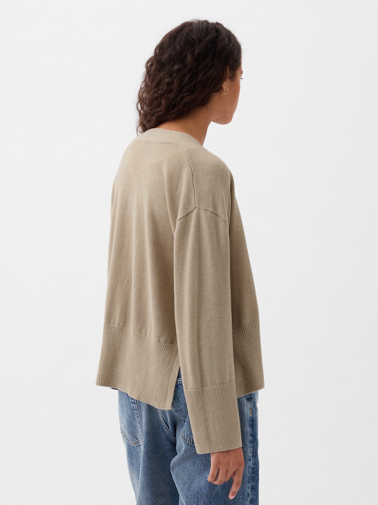 24/7 Split-Hem Linen-Blend Oversized Cardigan