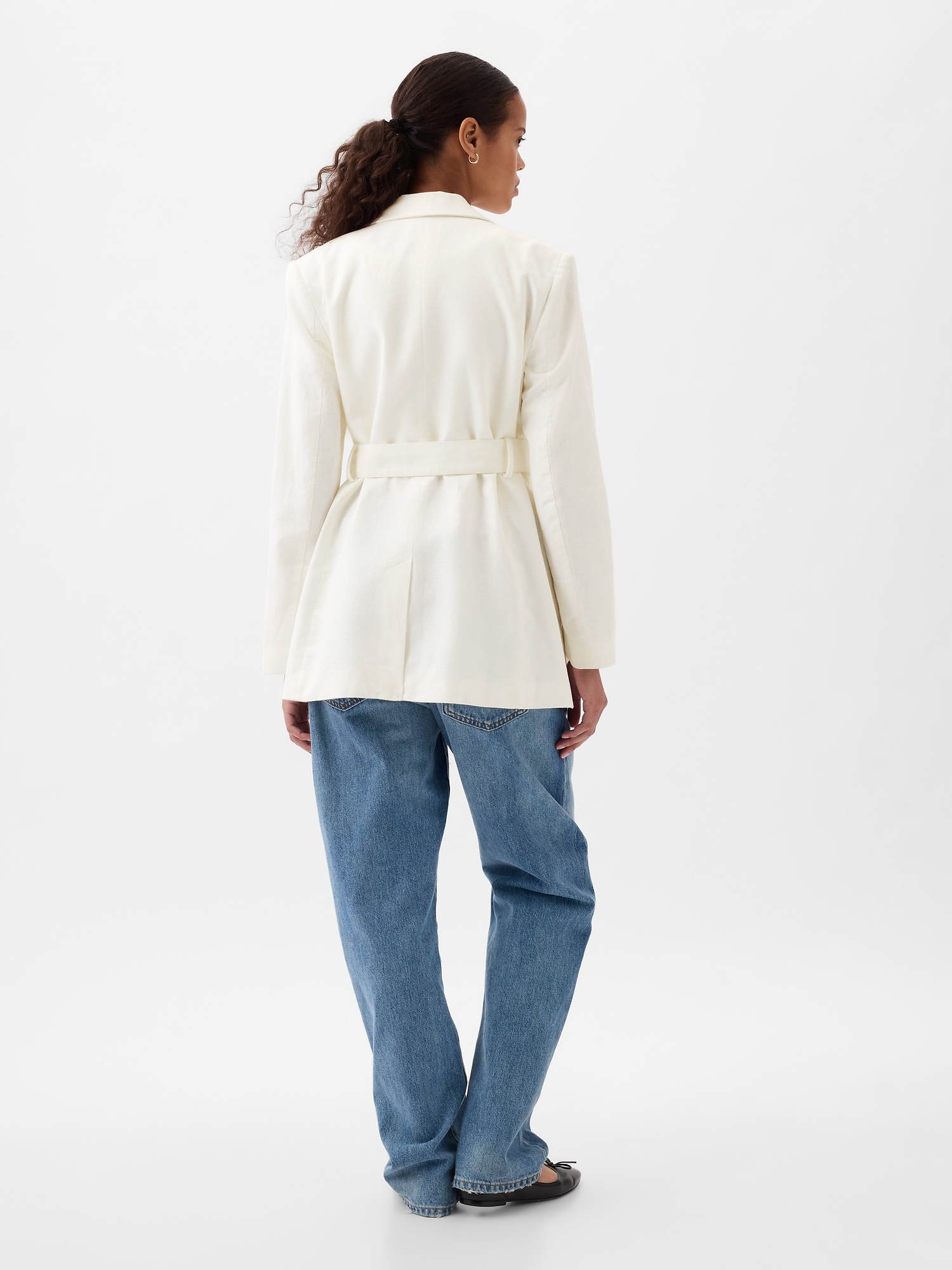 Linen-Cotton Belted Blazer