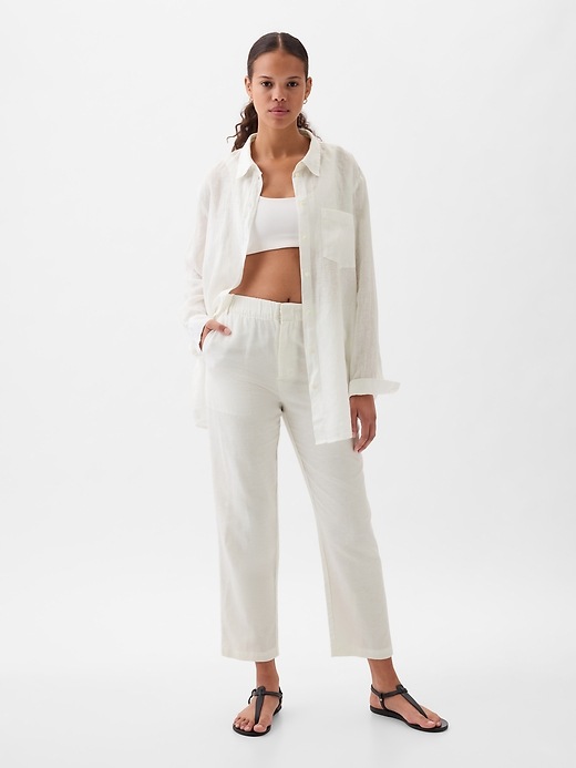 Cotton Trousers Gap White Pants High Rise Linen-Cotton Pull-On Pants