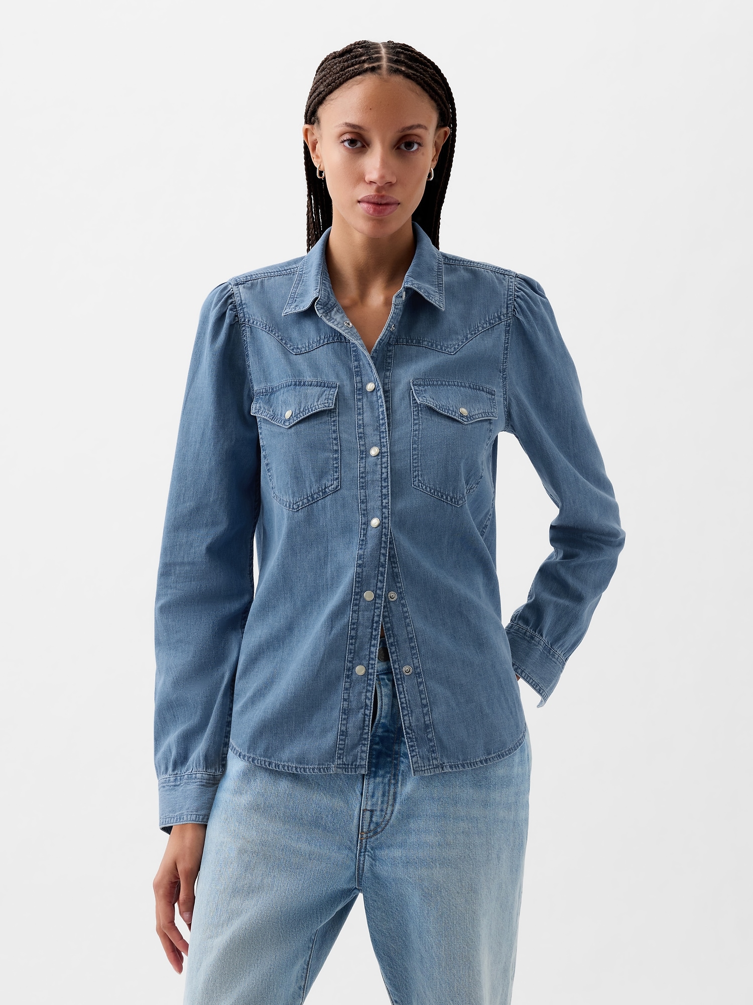 Women's Denim Western Shirt by Gap Blue Size S