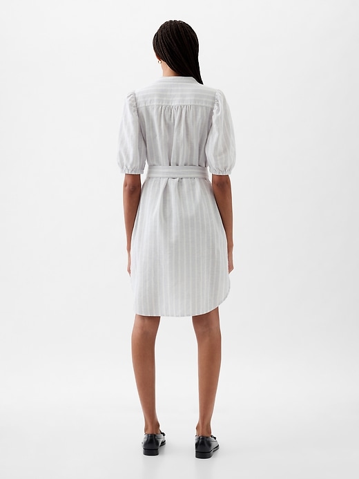 Image number 2 showing, Linen-Cotton Puff-Sleeve Mini Shirtdress