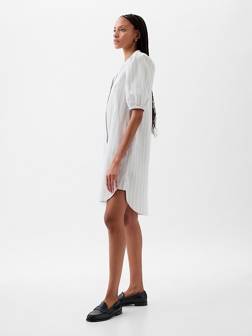 Image number 8 showing, Linen-Cotton Puff Sleeve Mini Shirtdress