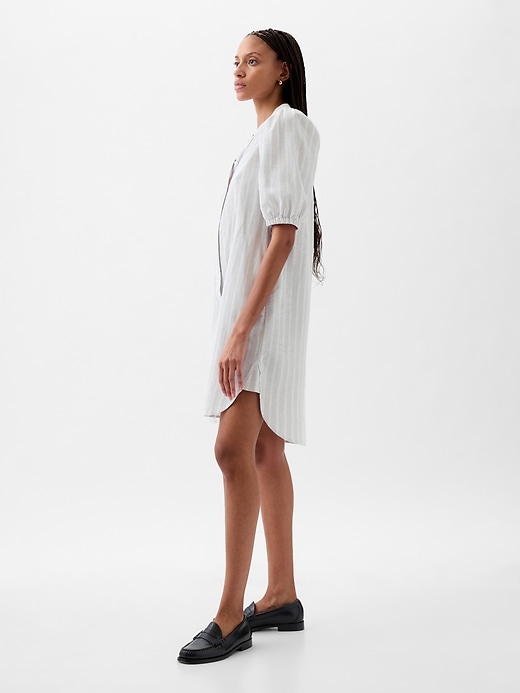 Image number 3 showing, Linen-Cotton Puff-Sleeve Mini Shirtdress
