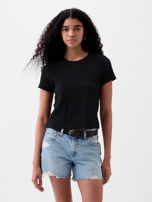 Image number 1 showing, Lace Cropped T-Shirt
