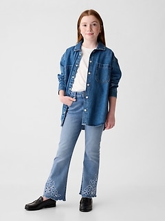 Kids High Rise Embroidered '70s Flare Jeans