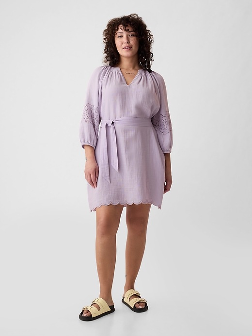 Crinkle Gauze Embroidered Mini Dress | Gap