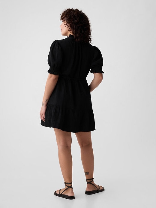 knee length dresses for ladies Crinkle Gauze Empire Waist Lace Inset Dress-White  Tribal Fashion