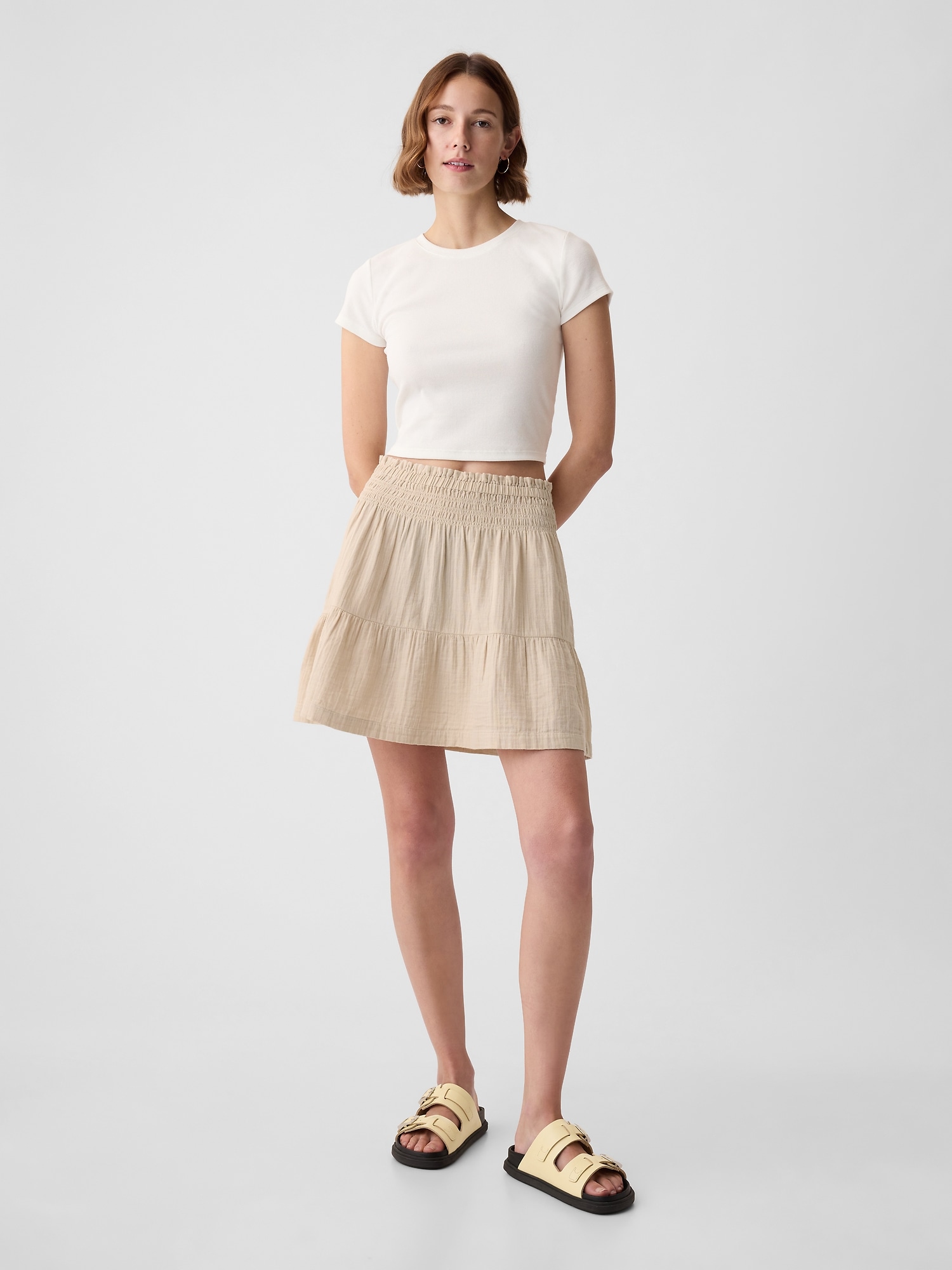 Crinkle Gauze Tiered Mini Skirt