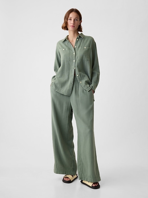 Mid Rise Crinkle Gauze Wide-Leg Pants | Gap