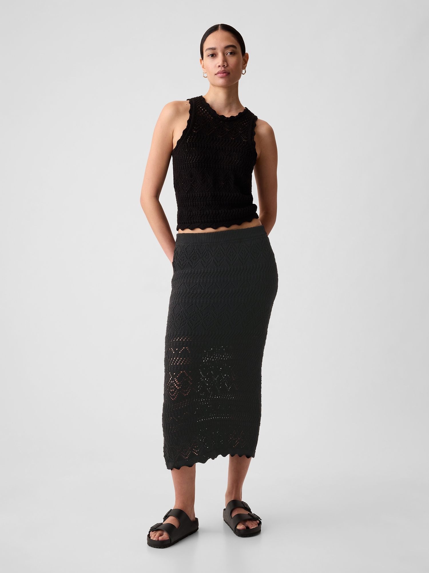 Crochet Pull-On Midi Skirt