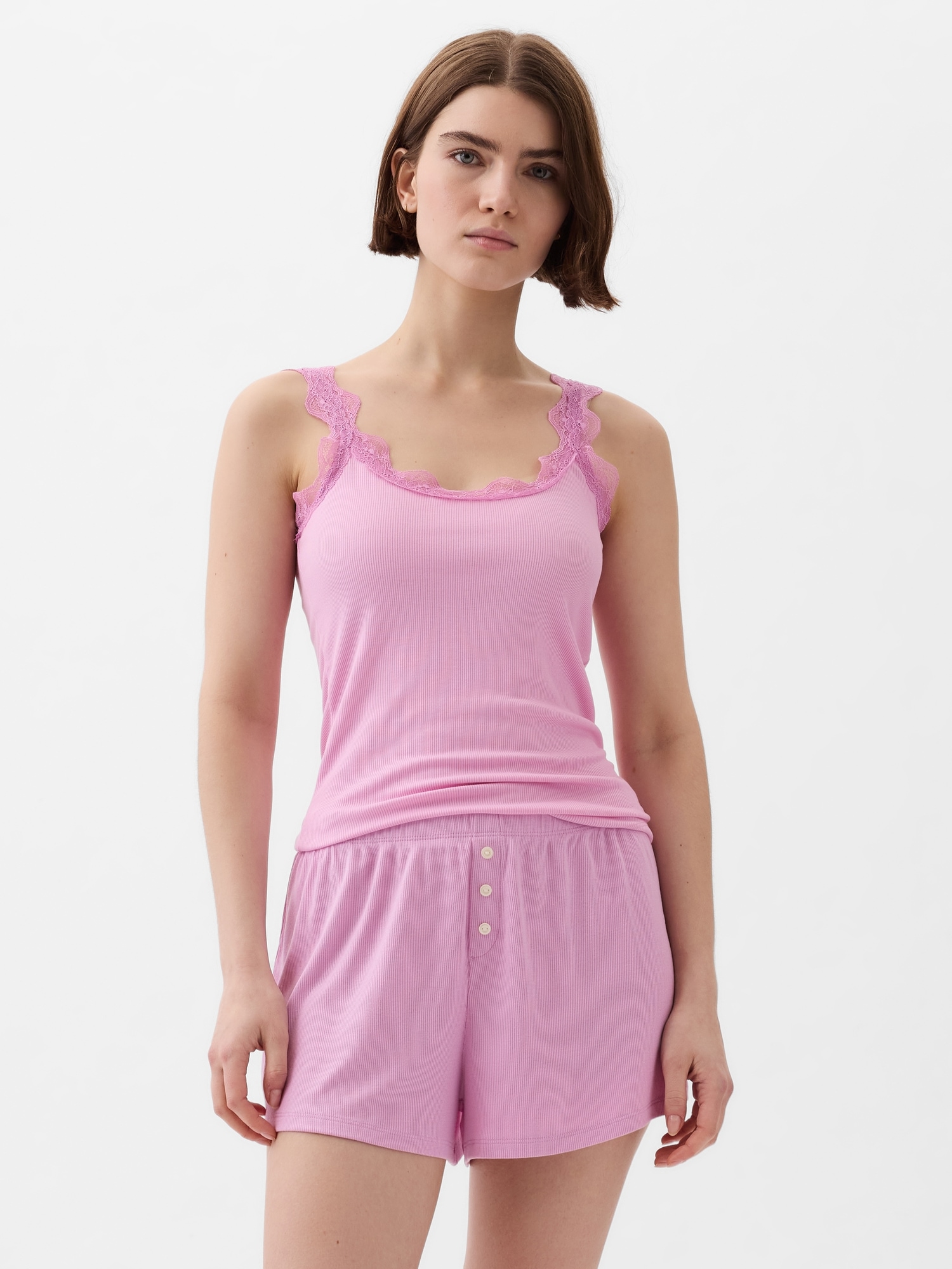 NWT PJ Salvage Medium Lilac Rose Pink Modal Knit Sleep Tank Top Shelf Bra  #PQ15