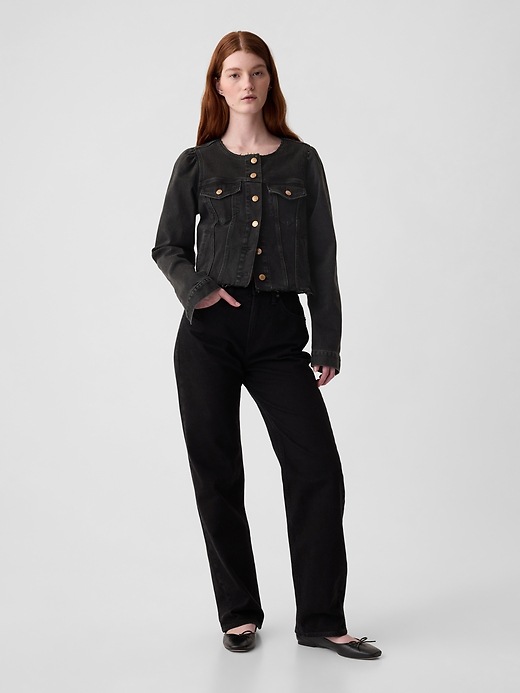 Collarless Cropped Icon Denim Jacket Gap