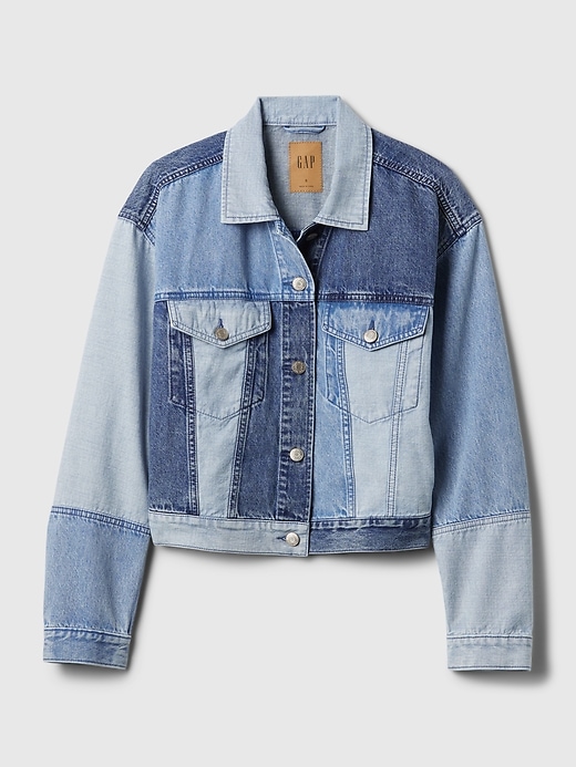 Cropped Patchwork Icon Denim Jacket | Gap