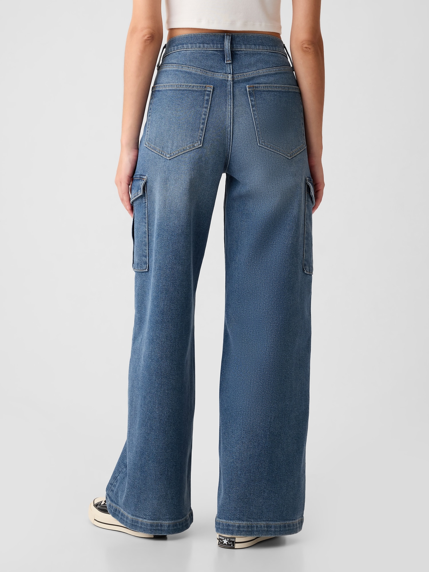 High Rise Stride Wide-Leg Cargo Jeans