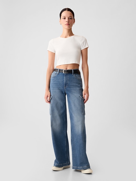 High Rise Stride Wide-Leg Cargo Jeans | Gap