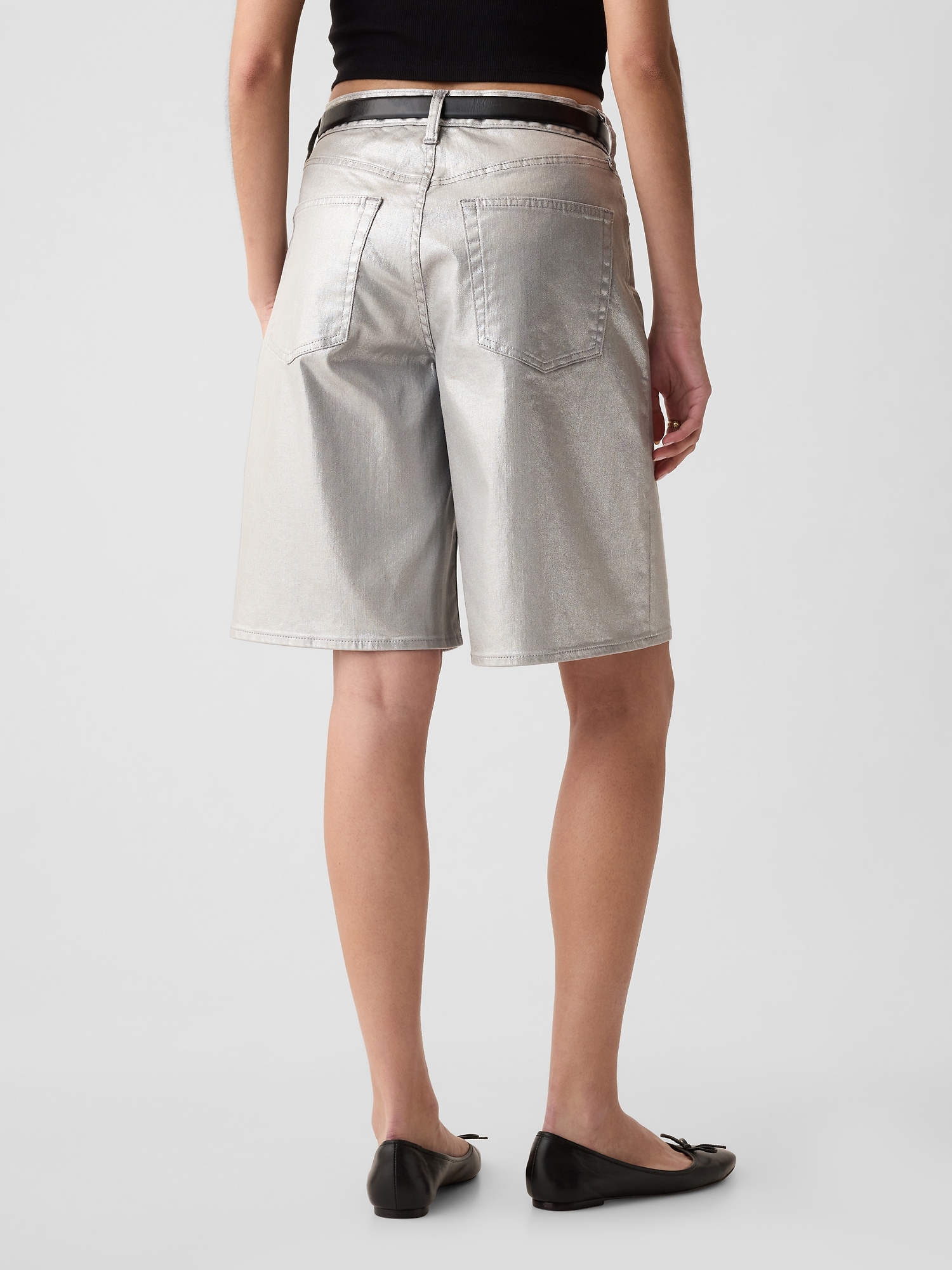 11.5" Mid Rise Metallic Longline Denim Shorts