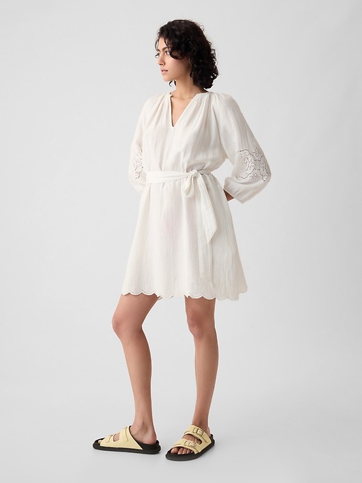 Crinkle Gauze Embroidered Mini Dress | Gap