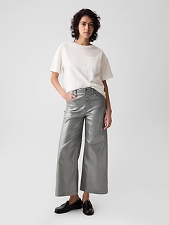 High Rise Stride Metallic Wide-Leg Ankle Jeans