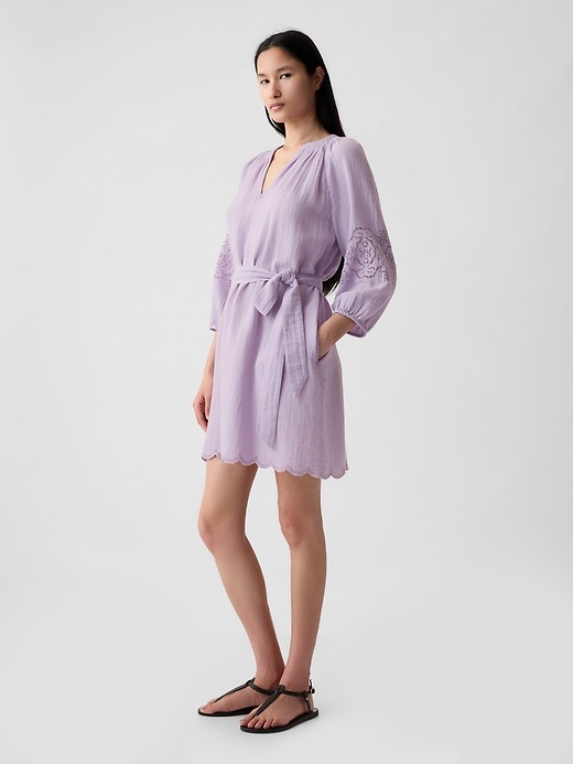 Crinkle Gauze Embroidered Mini Dress | Gap
