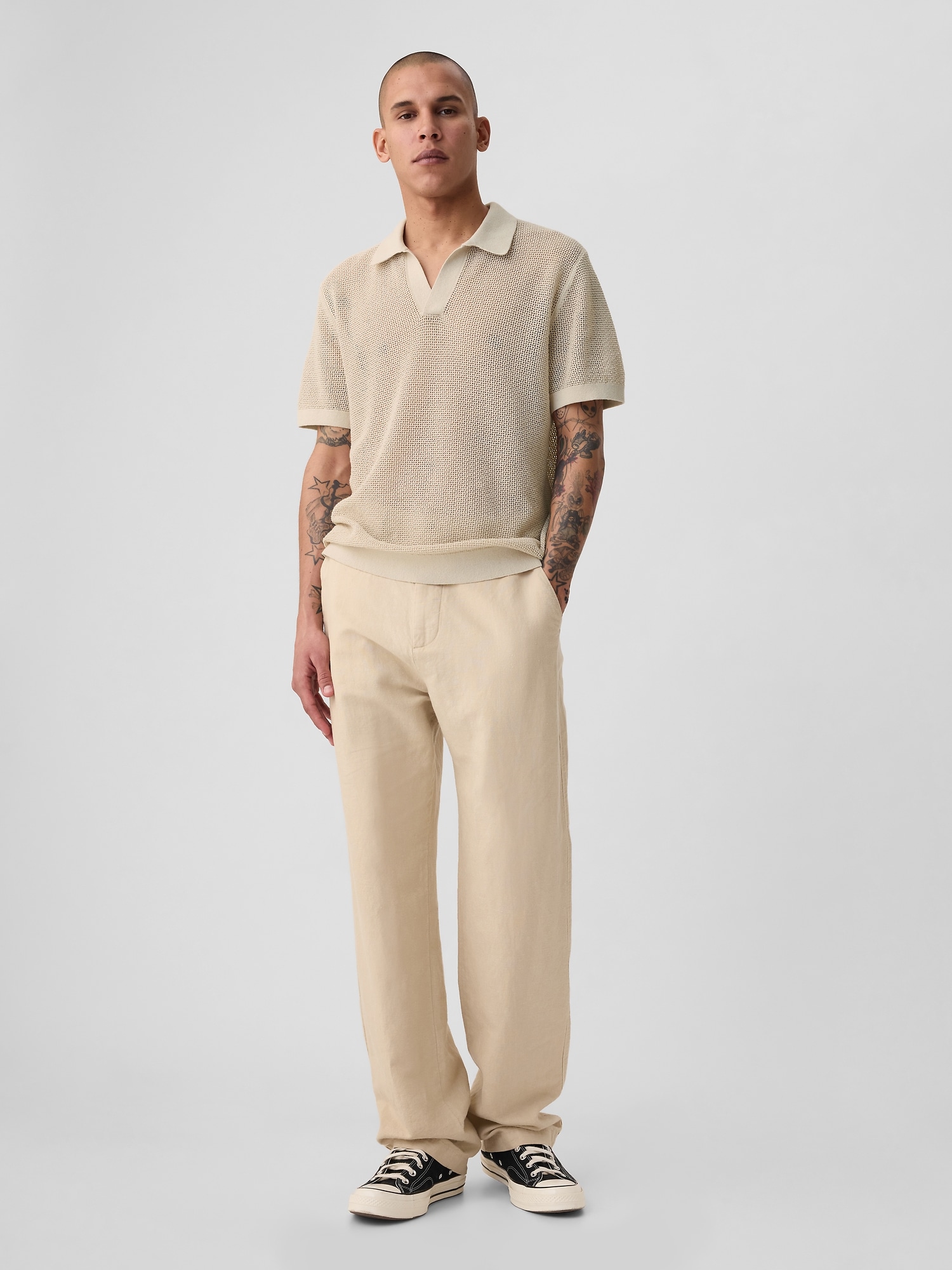 Linen-Blend Textured Polo Shirt