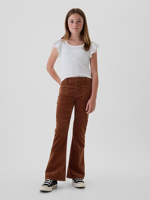 Pantalon Velours Côtelé Fille - Taille élastique, Poches, Couleur Unie | Chaud Pour Automne-hiver (5-6 Ans, Marron)