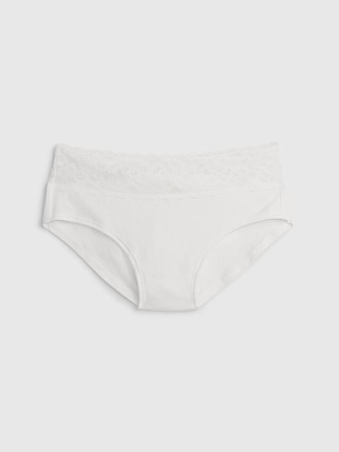 Organic Stretch Cotton Lace-Trim Hipster - Organic Stretch Cotton Lace