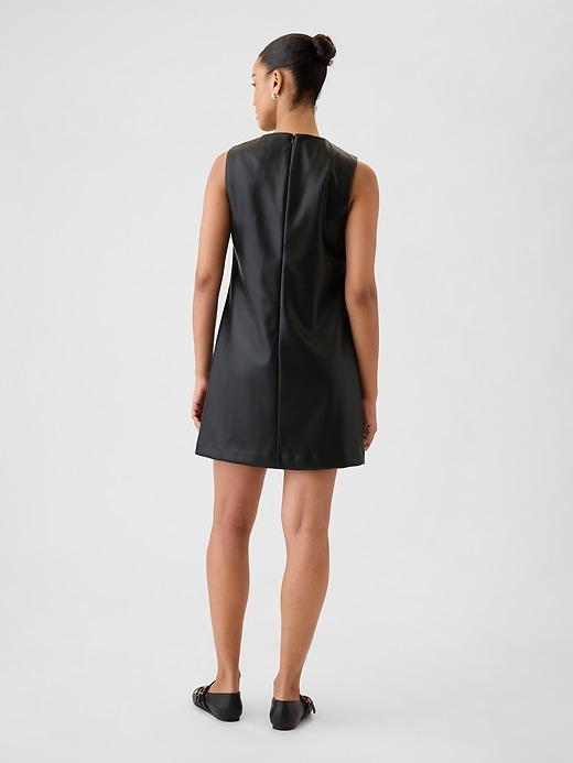 vegan leather shift mini dress Black Faux Leather Short Sleeve Mini Shift Dress